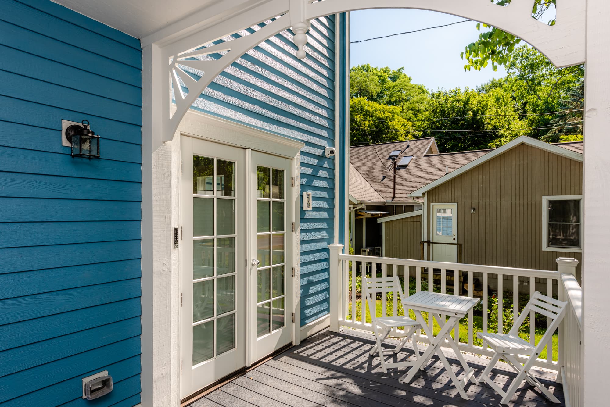 Front deck with Bistro chairs and table