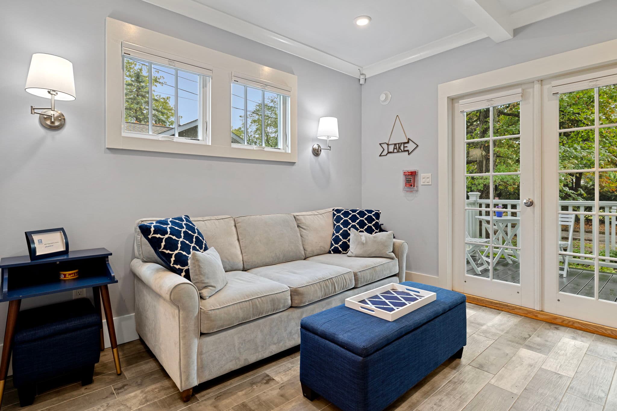 Living Area has pull out sleeper sofa and storage bench