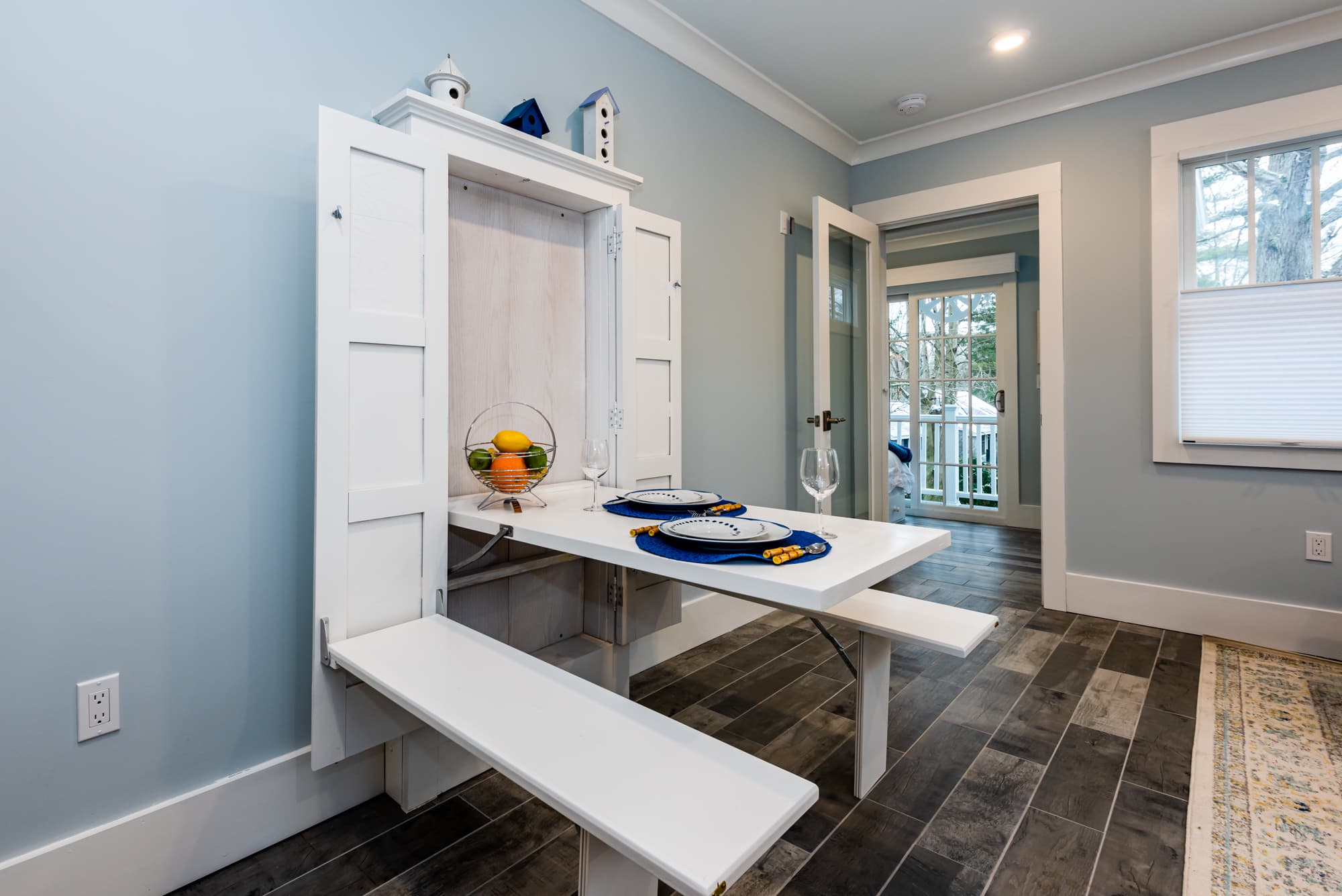 Pull out pocket table to be used for dining