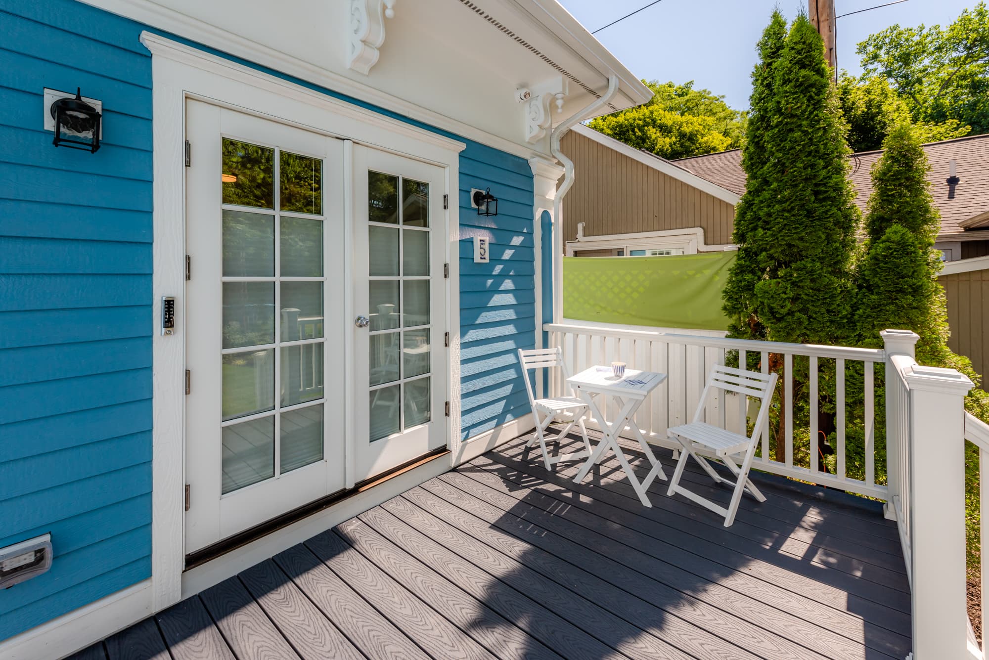 Front deck with Bistro chairs and table
